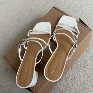 Reformation Estelle Buckle Sandal White Women's Heels Sz 9